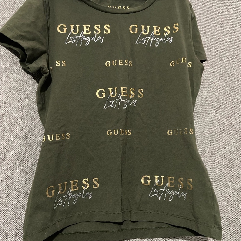 GUESS Women's Dark Green Logo Tee